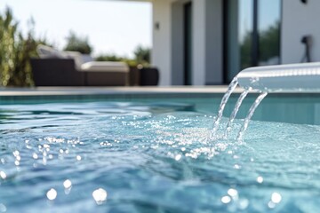 a pool with water overflowing and flowing down