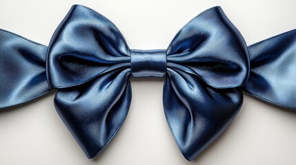 Elegant blue satin ribbon bow isolated on white background.