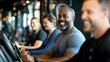 © Danang - Happy man exercising on gym machine with friends