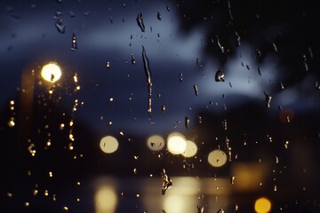 Wall Mural - A rainy day scene with a street light shining through the rain-soaked window