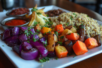 Wall Mural - A beautifully arranged plate of roasted vegetables with a side of quinoa