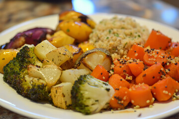 Wall Mural - A beautifully arranged plate of roasted vegetables with a side of quinoa