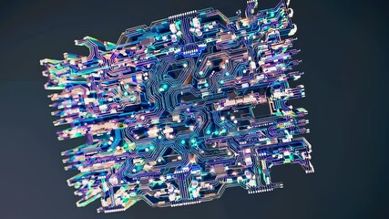 Leinwandbilder - Exploring the intricate design of a futuristic microchip structure with vivid colors and complex circuitry