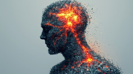 Wall Mural - cancer symptoms pain nausea concept. ethereal silhouette of a human figure made from particles and g