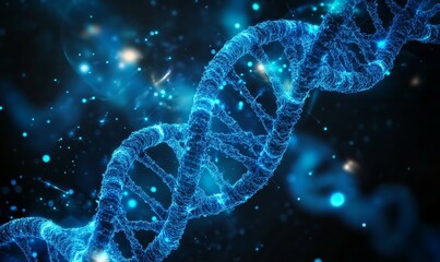 Abstract dark and blue digital background. Big data digital code, Data Communication and Transfer of DNA Biology. Futuristic information technology concept