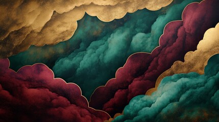 Wall Mural - Colorful clouds abstract art, green red gold clouds texture, modern wall decor art