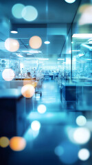 Poster - Laboratory interior featuring soft bokeh backdrop, highlighting sleek glass partitions and sophisticated scientific instrumentation