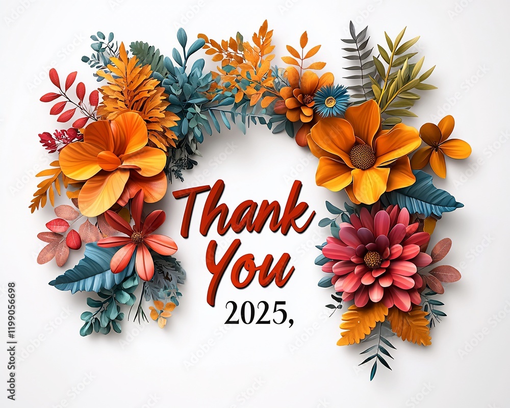 2025 Thank You floral wreath design. Stock Illustration | Adobe Stock