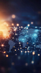 Fototapete - Glowing digital world map representing interconnected network, highlighting global data flow with vibrant technological visualization