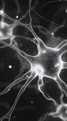 Poster - 3d rendering of a neuron connecting to other neurons, transmitting nerve impulses in the brain, forming neural network