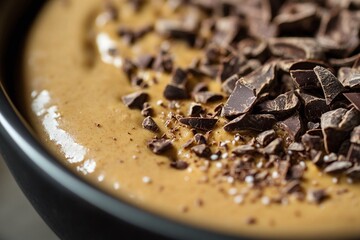 Protein bowl with peanut butter and chocolate shavings.