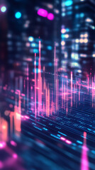 Aufkleber - Digital landscape featuring luminescent pink and blue lines ascending over coded surface, visualizing dynamic financial growth in high-tech digital realm