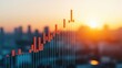 © Generative by J - Economic Forecast concept. Futuristic Cityscape with Floating Financial Data Visualizations at Sunset