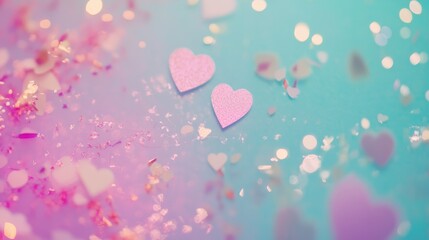 Wall Mural - Pink and Blue Hearts Glitter, Romantic Love, Festive Background