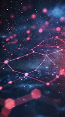 Poster - Complex network mesh expanding in digital space with glowing nodes and connections, symbolizing data flow and technological advancement