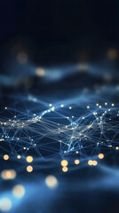 Fototapete - Digital wave of interconnected glowing dots and lines forming a plexus network on dark blue background
