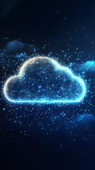 Aufkleber - Futuristic cloud computing network connecting data through a low poly mesh on a dark blue background
