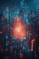 Wall Mural -  Abstract representation of a fingerprint highlighted by a glowing digital grid, symbolizing advanced biometric security, identification, and modern technological innovation.