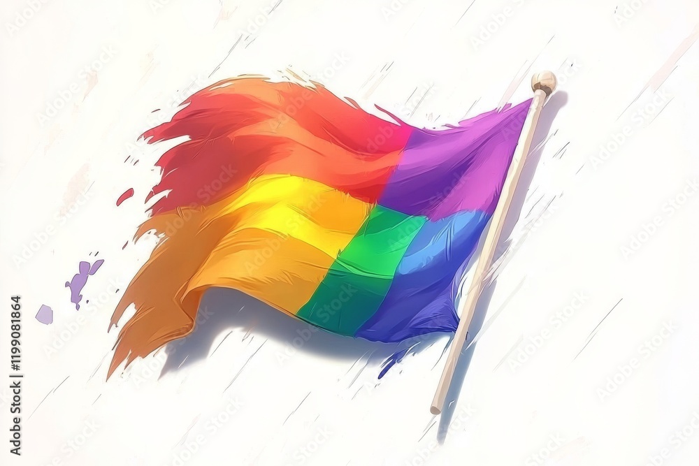 Transparent background with a rainbow flag stock sticker and a paint ...