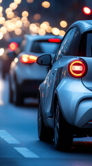 Aufkleber - Cars driving at night with bokeh lights in the background, creating a beautiful urban night scene