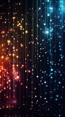 Fototapete - Light trails cascading in vibrant colors, generating glowing bokeh effect against dark background for dynamic visual design