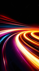 Aufkleber - Light trails curving dynamically across dark background, representing technological motion and abstract futuristic design concept