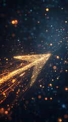 Aufkleber - Luminous golden arrow rising through glowing orange digital particles against deep blue bokeh backdrop