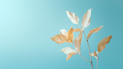 Aufkleber - Elegant leaves in soft hues against serene blue background create calming atmosphere
