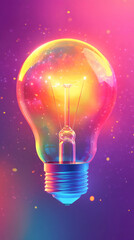 Aufkleber - Luminous multicolored light bulb radiating ethereal glow over sparkling rainbow backdrop, representing boundless creative potential and innovative thinking