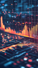 Leinwandbilder - Financial growth chart displaying upward trending bars and colorful lines on digital screen, visualizing market performance data