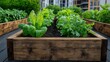 © Balaraw - Fresh herbs growing in a wooden planter box on a rooftop garden