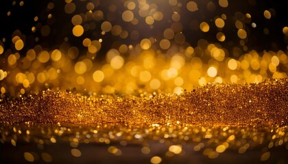 Gold light shiny bokeh abstract blur background with bright round defocus golden pattern