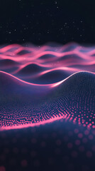 Fototapete - Pink digital particles are forming a wave flowing under a starry sky, creating a futuristic and technological landscape
