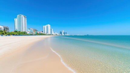 Poster - Sunny Beach with City Skyline