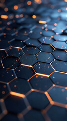 Leinwandbilder - Glowing orange hexagonal pattern displaying technological digital abstract design