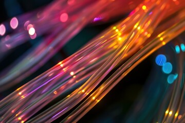 Wall Mural - fiber optic strands transmitting data, glowing with vibrant colors, representing modern communicatio