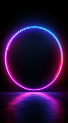 Aufkleber - Vibrant neon circle illuminating dark space, casting reflections on wet asphalt, creating a futuristic and atmospheric scene