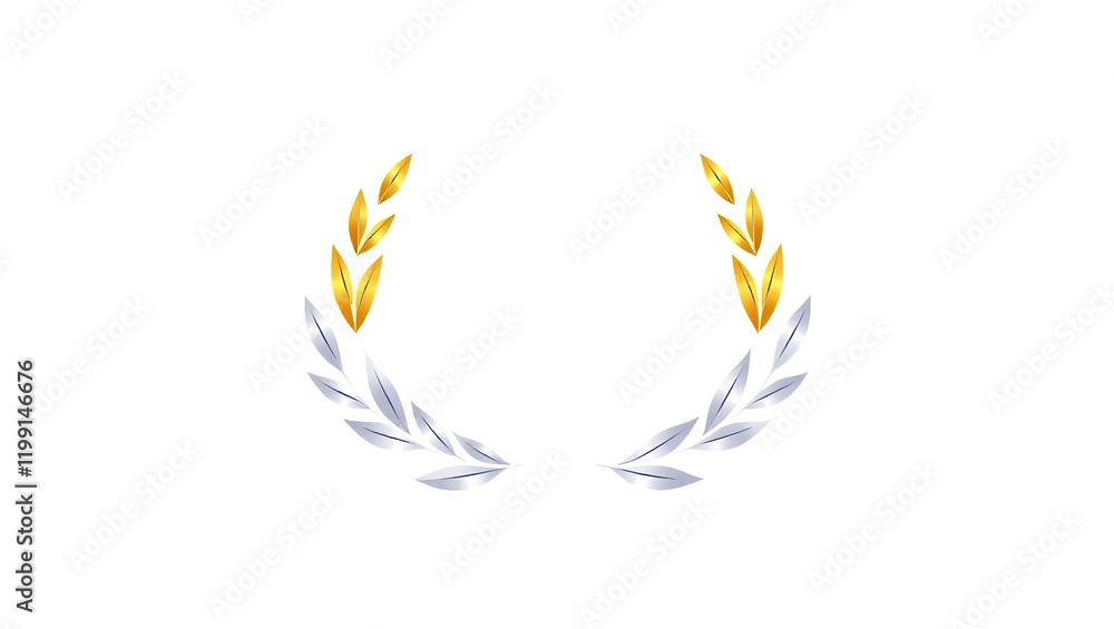 Golden and Silver Laurel Wreath on White Background,Elegant Laurel ...