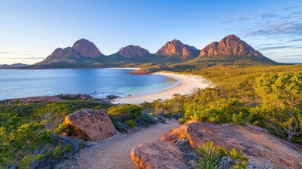 Poster - Serene coastal landscape at sunrise