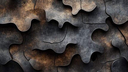 Poster - Abstract dark texture with irregular shapes and metallic look