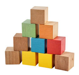 Stack of colorful wooden building blocks for kids isolated on a transparent background