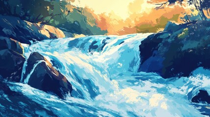 Wall Mural - Vibrant River Flows Through Rocky Mountain Landscape