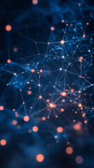 Fototapete - Glowing nodes and lines creating a plexus network on a dark blue background, representing connection, technology, and innovation