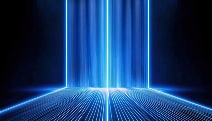 Leinwandbilder - futuristic glowing blue light beams converging in symmetrical geometric patterns, ideal for technology and sci-fi themed designs
