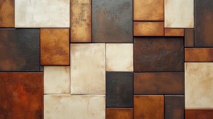 Poster - Abstract geometric background of brown, beige, and copper tiles.
