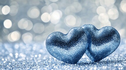 Canvas Print - Sparkling Blue Heart Valentine's Day Background - Glittering blue hearts on a shimmering background, representing love, romance, Valentine's Day, celebration, and winter