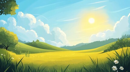 Wall Mural - Sunny Day in a Rolling Yellow Field Landscape