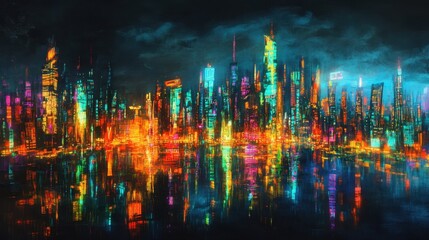 Wall Mural - Neon Cityscape
