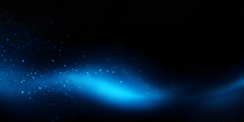 Wall Mural - Dark grainy background, glowing blue abstract noise texture shape on black banner poster header backdrop, copy space