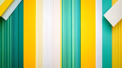 Wall Mural - A backdrop of green, yellow, and white in vertical stripes exudes elegance and modernity.